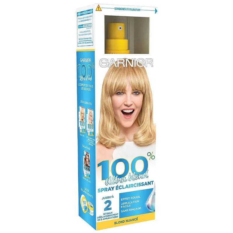 Garnier 100% Ultra Blond Spray Éclaircissant Naturel Progressif, Effets Méchés, Cristal Soleil, 125 ml