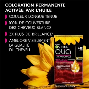 Garnier Olia Vivids - Coloration permanente sans ammoniaque aux huiles naturelles de fleurs - Rouge intense (6.60)