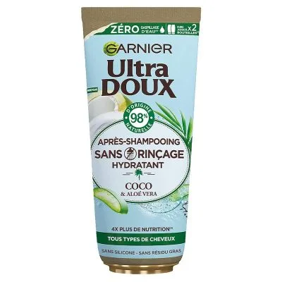 Garnier Ultra Doux Après-Shampoing sans Rinçage à l'Eau de Coco et Aloe Vera - Hydratation Instantanée 200ml