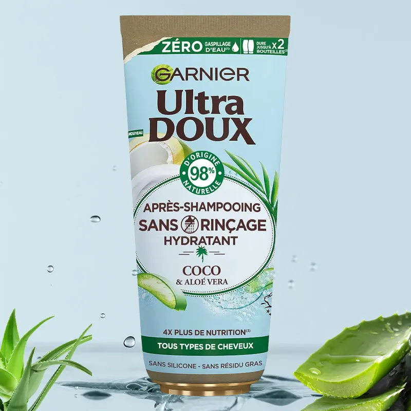 Garnier Ultra Doux Après-Shampoing sans Rinçage à l'Eau de Coco et Aloe Vera - Hydratation Instantanée 200ml