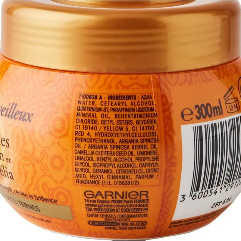 Masque Merveilleux Garnier Ultra Doux - Huiles d'Argan et Camélia pour Cheveux Secs