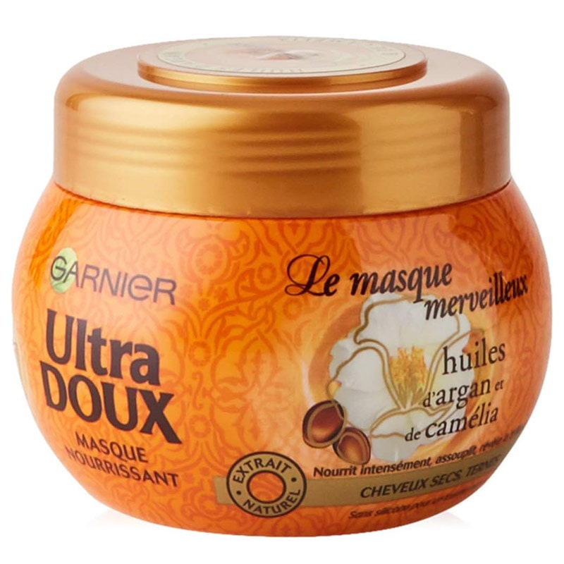 Masque Merveilleux Garnier Ultra Doux - Huiles d'Argan et Camélia pour Cheveux Secs