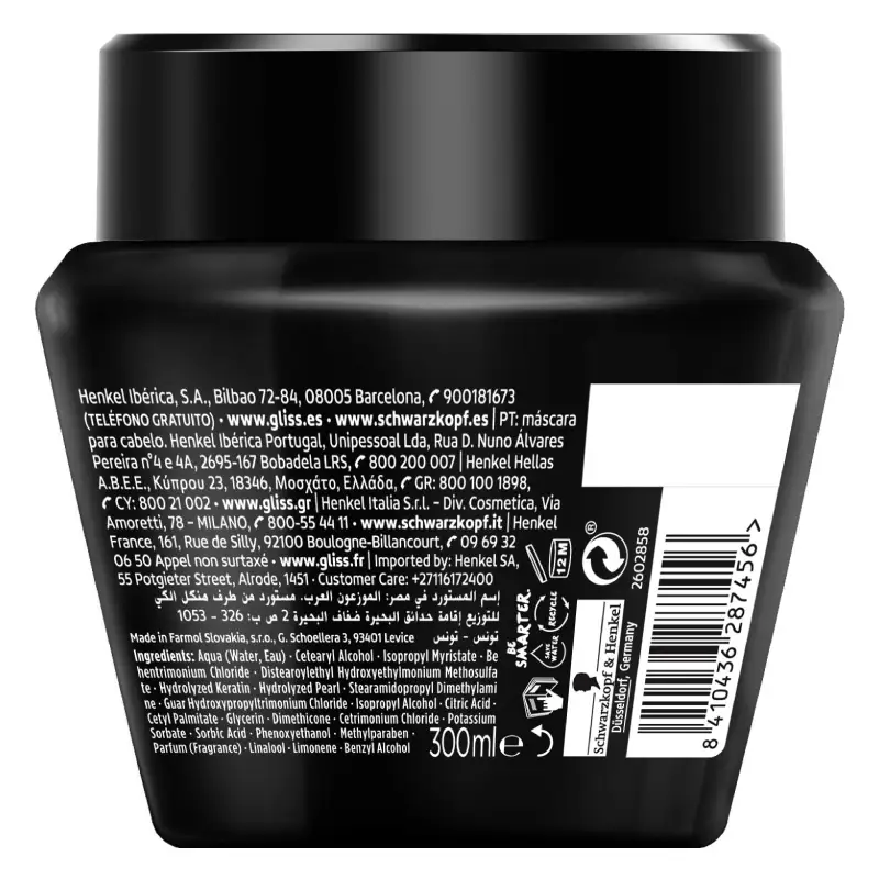Masque Réparation 2 en 1 Schwarzkopf Gliss - Pré-Shampooing et Masque pour Cheveux Secs et Abîmés