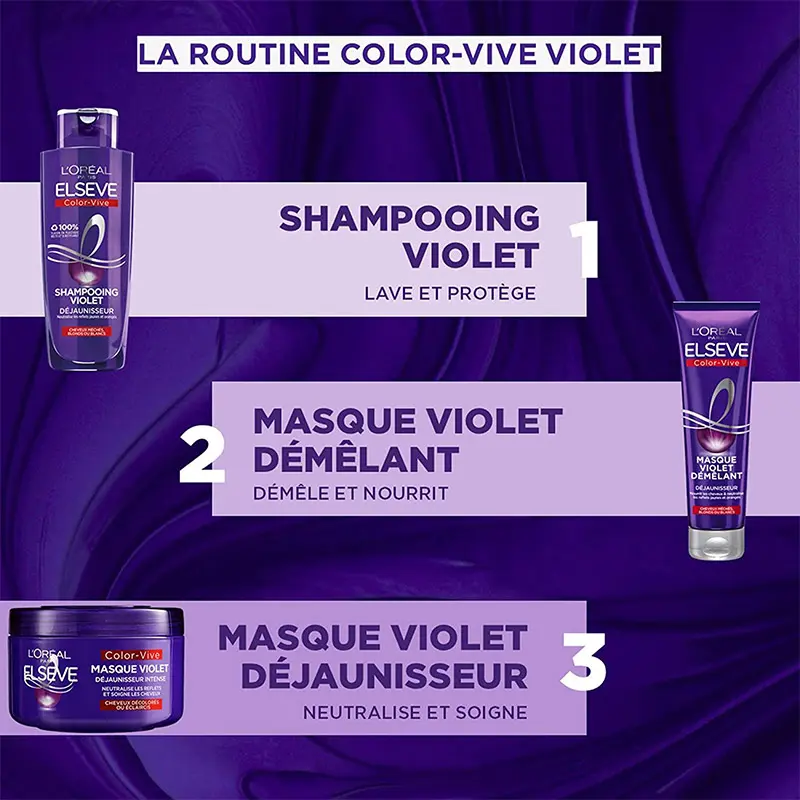 Masque Violet Déjaunisseur Elseve Color-Vive L'Oréal Paris pour Cheveux Décolorés - 250 ml