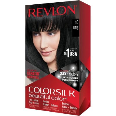 Revlon Colorsilk 10 Noir - Coloration Permanente, Gel 3D, Kératine, 100 % Couverture Cheveux Blancs.