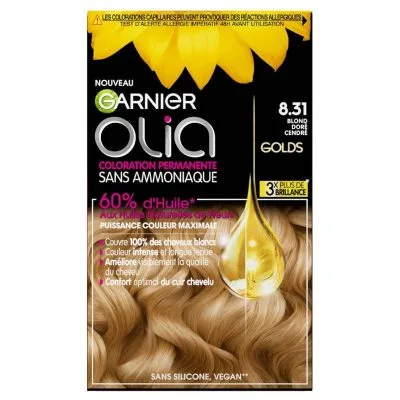 Blond Doré Cendré 8.31 - Garnier Olia Coloration Permanente Sans Ammoniaque aux Huiles Naturelles de Fleurs