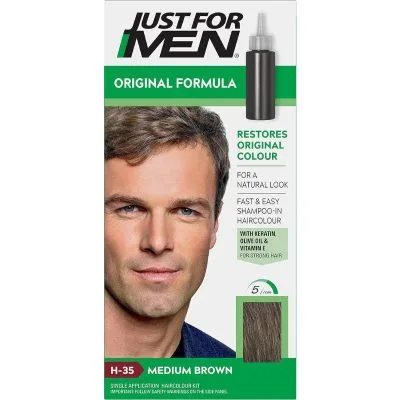 Just For Men Gel Colorant Teinture Cheveux Châtain-Couvre les Blancs, Résultat Naturel - H35