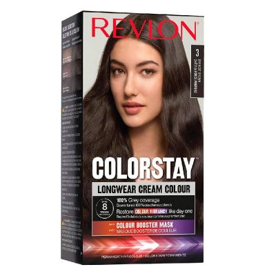 Revlon ColorStay Coloration Permanente, Couvre 100% Cheveux Blancs, N°3 Châtain Foncé Profond
