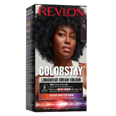 Revlon ColorStay Coloration Permanente, Couvre 100% des Cheveux Blancs, Tenue N°1 Noir