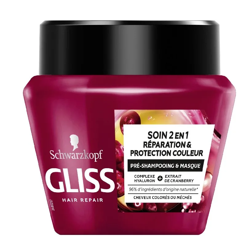Schwarzkopf Gliss - Masque Réparation et Protection couleur 2 en 1 - Pré-Shampooing et Masque - Cheveux colorés, méchés - 300ml