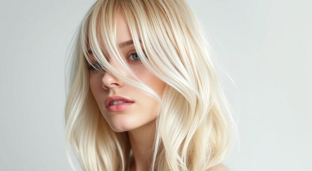 A bright, cool-toned blonde hairstyle with delicate, icy highlights cascading over a serene, minimalist background. The lighting is soft and diffuse, creating a tranquil, ethereal atmosphere. The model's gaze is pensive and introspective, capturing the essence of a chic, low-maintenance hair solution. The image showcases the versatility and timeless appeal of a cool-toned blonde shade, perfect for reviving and maintaining a fresh, frosty look. A bright, cool-toned blonde hairstyle with delicate, icy highlights cascading over a serene, minimalist background. The lighting is soft and diffuse, creating a tranquil, ethereal atmosphere. The model's gaze is pensive and introspective, capturing the essence of a chic, low-maintenance hair solution. The image showcases the versatility and timeless appeal of a cool-toned blonde shade, perfect for reviving and maintaining a fresh, frosty look.