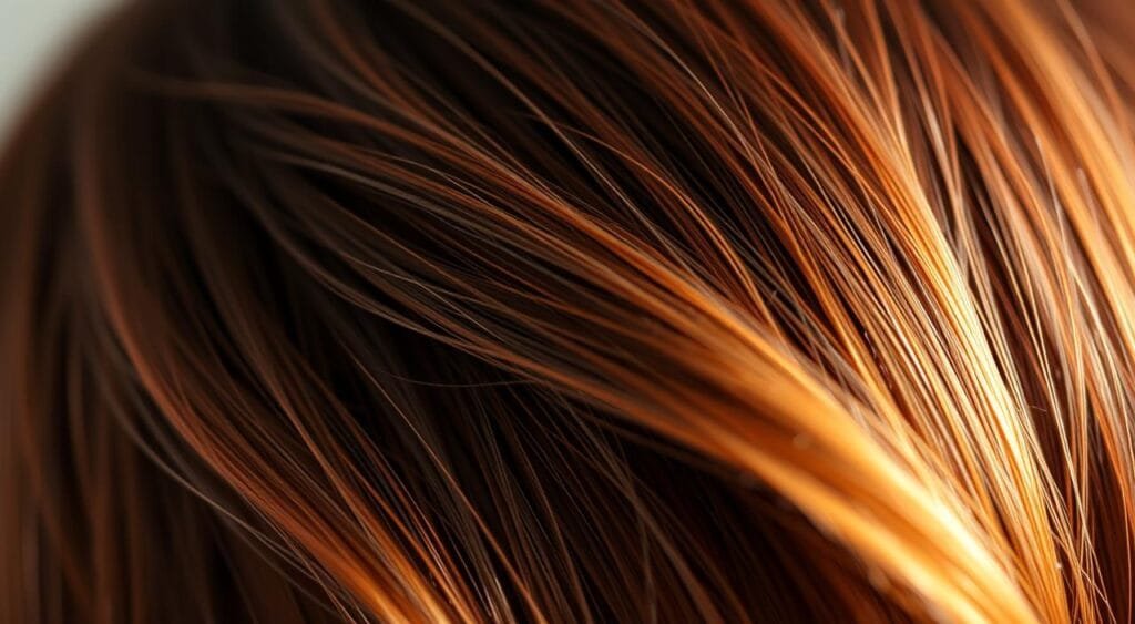A close-up shot of freshly dyed hair roots, showcasing the vibrant color transition from dark to light. The focal point is the intricate pattern of regrowth, with individual strands of hair clearly visible. Warm, natural lighting illuminates the scene, creating a soft, glowing effect. The background is blurred, placing the emphasis on the detailed texture and sheen of the hair. The overall mood is one of transformation and rejuvenation, reflecting the process of concealing visible roots at home. A close-up shot of freshly dyed hair roots, showcasing the vibrant color transition from dark to light. The focal point is the intricate pattern of regrowth, with individual strands of hair clearly visible. Warm, natural lighting illuminates the scene, creating a soft, glowing effect. The background is blurred, placing the emphasis on the detailed texture and sheen of the hair. The overall mood is one of transformation and rejuvenation, reflecting the process of concealing visible roots at home.