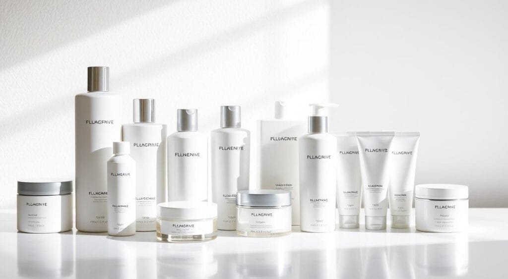 A meticulously arranged still life scene showcasing a collection of high-quality haircare products for platinum blonde hair. In the foreground, an assortment of shampoos, conditioners, and styling creams in sleek, minimalist packaging sit atop a pristine white surface, bathed in soft, diffused lighting that accentuates the shine and luster of the products. In the middle ground, a subtle backdrop of neutral tones, perhaps a textured wall or clean drapery, provides a clean and elegant setting. The overall mood is one of sophistication and luxury, conveying the essence of achieving a perfect, damage-free platinum blonde look. A meticulously arranged still life scene showcasing a collection of high-quality haircare products for platinum blonde hair. In the foreground, an assortment of shampoos, conditioners, and styling creams in sleek, minimalist packaging sit atop a pristine white surface, bathed in soft, diffused lighting that accentuates the shine and luster of the products. In the middle ground, a subtle backdrop of neutral tones, perhaps a textured wall or clean drapery, provides a clean and elegant setting. The overall mood is one of sophistication and luxury, conveying the essence of achieving a perfect, damage-free platinum blonde look.