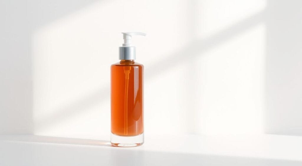 A professional, high-quality hair treatment product in a sleek, minimalist bottle against a clean, well-lit background. The bottle has a simple, elegant design, with a clear glass container showcasing the product's color and viscosity. Soft, directional lighting from the side creates gentle shadows and highlights the product's texture and shine. The composition is arranged in a simple, balanced layout, with the bottle occupying the center of the frame. The overall mood is one of sophistication, quality, and attention to detail, reflecting the premium nature of this professional hair care item. A professional, high-quality hair treatment product in a sleek, minimalist bottle against a clean, well-lit background. The bottle has a simple, elegant design, with a clear glass container showcasing the product's color and viscosity. Soft, directional lighting from the side creates gentle shadows and highlights the product's texture and shine. The composition is arranged in a simple, balanced layout, with the bottle occupying the center of the frame. The overall mood is one of sophistication, quality, and attention to detail, reflecting the premium nature of this professional hair care item.