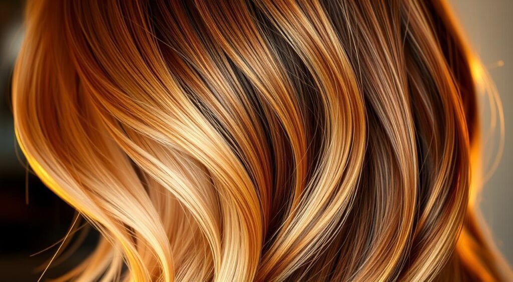 A stunning display of ombré hair coloration, showcasing a seamless gradient from a deep, rich chestnut at the roots to a luminous, honey-kissed blonde at the tips. The lighting casts a warm, golden glow, accentuating the dimensional waves and flowing movement of the hair. Captured in a high-resolution close-up, the image effortlessly captures the essence of this captivating hair technique, its soft, blended hues and natural-looking transition between shades. The focus is sharp, the depth of field shallow, drawing the eye to the impeccable execution of the ombré effect, a true testament to the skill and artistry of the stylist. A stunning display of ombré hair coloration, showcasing a seamless gradient from a deep, rich chestnut at the roots to a luminous, honey-kissed blonde at the tips. The lighting casts a warm, golden glow, accentuating the dimensional waves and flowing movement of the hair. Captured in a high-resolution close-up, the image effortlessly captures the essence of this captivating hair technique, its soft, blended hues and natural-looking transition between shades. The focus is sharp, the depth of field shallow, drawing the eye to the impeccable execution of the ombré effect, a true testament to the skill and artistry of the stylist.