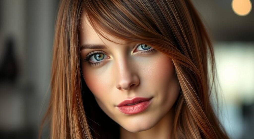 A vibrant, high-quality close-up photograph of a woman's head and shoulders, with a focus on her hair and scalp. The hair is a rich, glossy shade of chestnut brown, with subtle highlights and lowlights that create a natural, dimensional effect. The lighting is soft and flattering, illuminating the texture and shine of the hair. The woman's expression is calm and serene, conveying a sense of confidence and satisfaction with the longevity and durability of her hair color. The background is blurred, allowing the viewer to concentrate on the hair and creating a sense of depth and focus. The overall mood is one of sophistication, elegance, and the enduring beauty of a well-executed hair coloration. A vibrant, high-quality close-up photograph of a woman's head and shoulders, with a focus on her hair and scalp. The hair is a rich, glossy shade of chestnut brown, with subtle highlights and lowlights that create a natural, dimensional effect. The lighting is soft and flattering, illuminating the texture and shine of the hair. The woman's expression is calm and serene, conveying a sense of confidence and satisfaction with the longevity and durability of her hair color. The background is blurred, allowing the viewer to concentrate on the hair and creating a sense of depth and focus. The overall mood is one of sophistication, elegance, and the enduring beauty of a well-executed hair coloration.