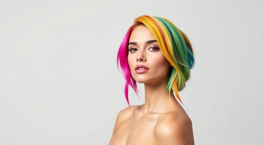 A vibrant, stylish woman with colorful, expertly-styled hair stands against a clean, minimalist backdrop. Sleek and modern lighting illuminates her face, highlighting her striking features and bold hair hues. The composition places the subject at the center, drawing the eye to her stunning, on-trend hairstyle. The overall mood is one of effortless sophistication and confidence, capturing the essence of a simple, effective daily routine for maintaining vibrant, colored hair. A vibrant, stylish woman with colorful, expertly-styled hair stands against a clean, minimalist backdrop. Sleek and modern lighting illuminates her face, highlighting her striking features and bold hair hues. The composition places the subject at the center, drawing the eye to her stunning, on-trend hairstyle. The overall mood is one of effortless sophistication and confidence, capturing the essence of a simple, effective daily routine for maintaining vibrant, colored hair.