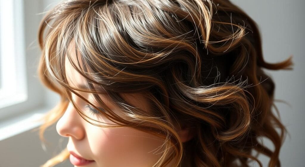 A well-lit, close-up shot of a person's head, revealing a carefully styled protective hairstyle. The hair is tousled yet polished, with delicate waves and subtle highlights. The styling appears effortless, achieving a balance between volume and control. Natural lighting casts a soft, flattering glow, accentuating the healthy, vibrant appearance of the hair. The focus is on the intricate, salon-quality coiffure, showcasing the techniques and products used to safeguard and revitalize color-treated locks. The overall mood is one of sophistication, wellness, and the artistry of professional hair care. A well-lit, close-up shot of a person's head, revealing a carefully styled protective hairstyle. The hair is tousled yet polished, with delicate waves and subtle highlights. The styling appears effortless, achieving a balance between volume and control. Natural lighting casts a soft, flattering glow, accentuating the healthy, vibrant appearance of the hair. The focus is on the intricate, salon-quality coiffure, showcasing the techniques and products used to safeguard and revitalize color-treated locks. The overall mood is one of sophistication, wellness, and the artistry of professional hair care.