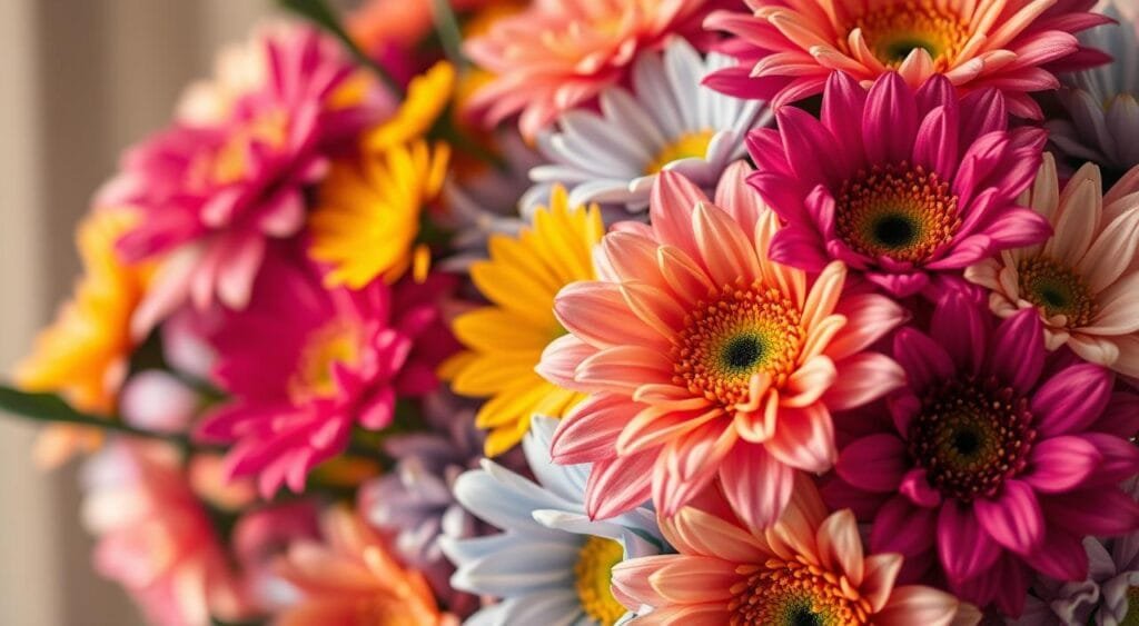 Detailed close-up shot of a vibrant and colorful floral arrangement, its petals freshly restored to their full vibrancy. Soft, warm lighting from the side, accentuating the depth and texture of the blooms. Shallow depth of field, with the flowers in sharp focus and the background softly blurred. The arrangement fills the frame, showcasing the beauty of the revitalized colors. Serene, tranquil atmosphere, conveying a sense of rejuvenation and renewed vitality. Composition balanced and aesthetically pleasing, drawing the viewer's eye to the captivating hues. Detailed close-up shot of a vibrant and colorful floral arrangement, its petals freshly restored to their full vibrancy. Soft, warm lighting from the side, accentuating the depth and texture of the blooms. Shallow depth of field, with the flowers in sharp focus and the background softly blurred. The arrangement fills the frame, showcasing the beauty of the revitalized colors. Serene, tranquil atmosphere, conveying a sense of rejuvenation and renewed vitality. Composition balanced and aesthetically pleasing, drawing the viewer's eye to the captivating hues.