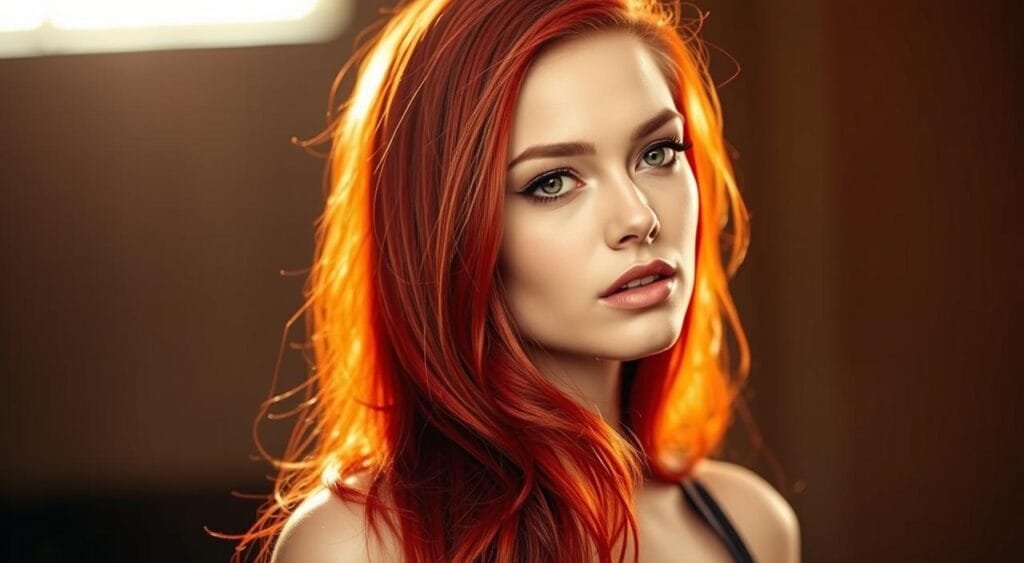 Striking crimson hair cascades down the model's shoulders, illuminated by warm, diffused lighting. The subject's face is captured in a thoughtful, yet confident expression, emphasizing the vibrant hue. The background is slightly blurred, drawing the viewer's focus to the captivating hair color and accentuating the sense of artistry. Subtle highlights and lowlights add depth and dimension, creating a rich, multifaceted red that commands attention. The styling is effortless yet elegant, showcasing the hair's versatility and how it can be effortlessly styled to complement and flatter the wearer. Striking crimson hair cascades down the model's shoulders, illuminated by warm, diffused lighting. The subject's face is captured in a thoughtful, yet confident expression, emphasizing the vibrant hue. The background is slightly blurred, drawing the viewer's focus to the captivating hair color and accentuating the sense of artistry. Subtle highlights and lowlights add depth and dimension, creating a rich, multifaceted red that commands attention. The styling is effortless yet elegant, showcasing the hair's versatility and how it can be effortlessly styled to complement and flatter the wearer.