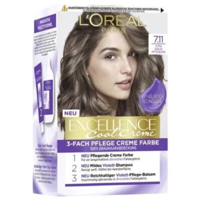 L'Oréal Paris Excellence Cool Crème 711 Blond Cendre Intense - Coloration Permanente - Couleur intense et couvrance parfaite