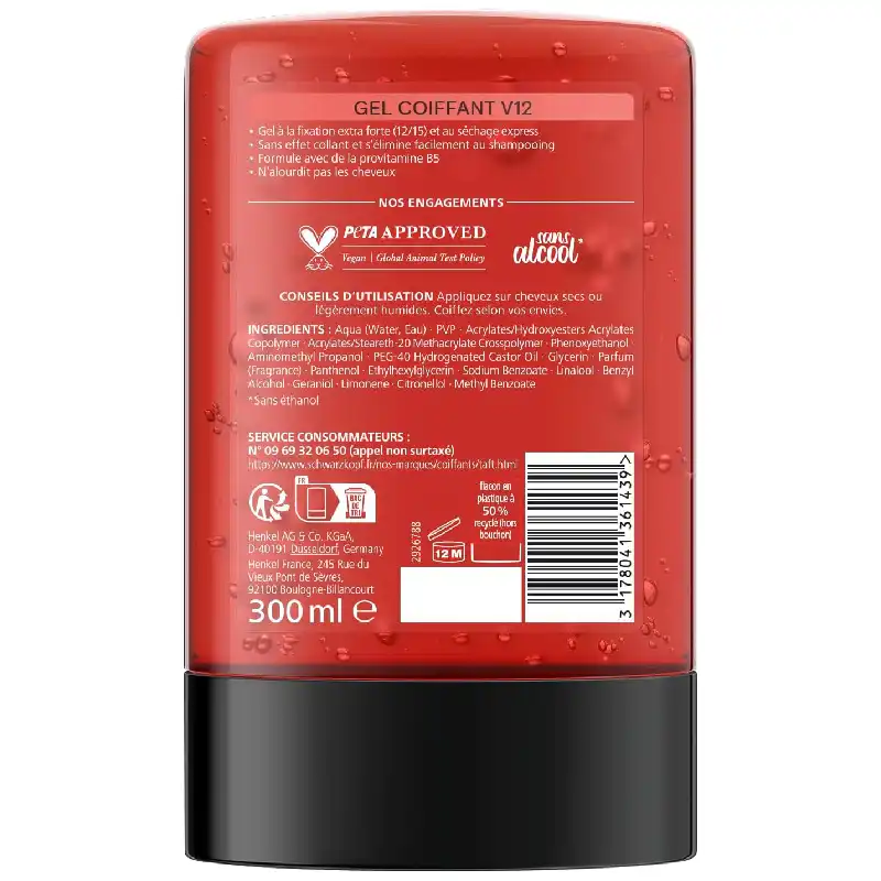 Schwarzkopf Taft Gel coiffant Fixation Extra Forte V12 Séchage Express - 300ml
