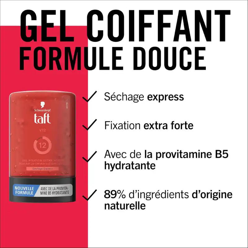 Schwarzkopf Taft Gel coiffant Fixation Extra Forte V12 Séchage Express - 300ml